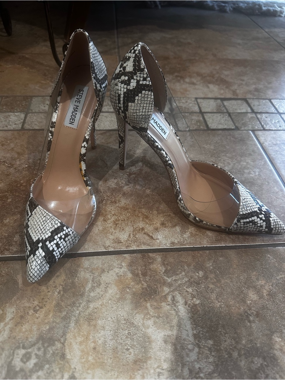 Steve Madden Snake-Print Pointed Toe Pumps - Black & White 7.5
